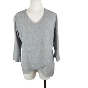 471 Too Fan Womens V Neck Top Sz M Black White Textured Coastal